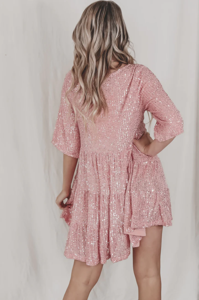 Stilla | Pailletter Babydoll Minikjole