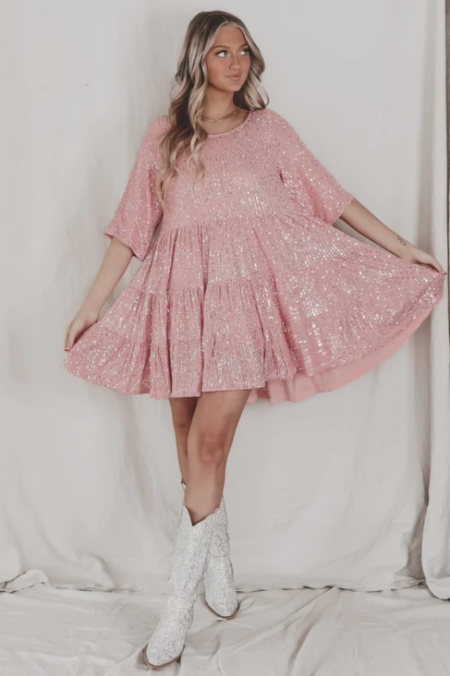 Stilla | Pailletter Babydoll Minikjole
