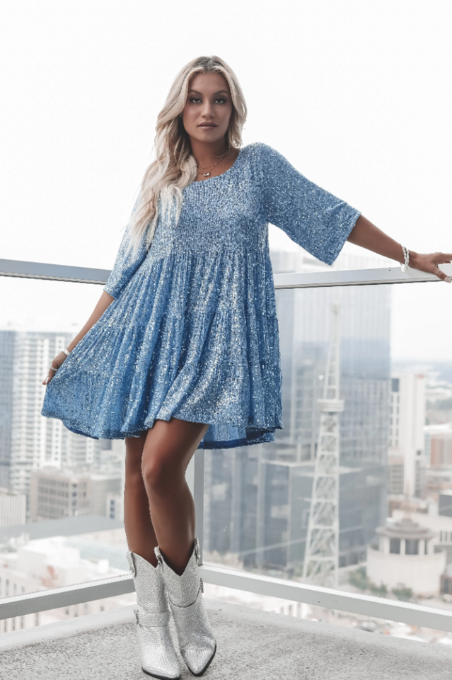 Stilla | Pailletter Babydoll Minikjole