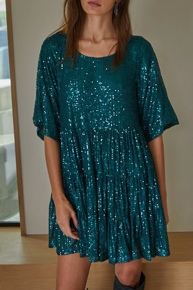 Stilla | Pailletter Babydoll Minikjole