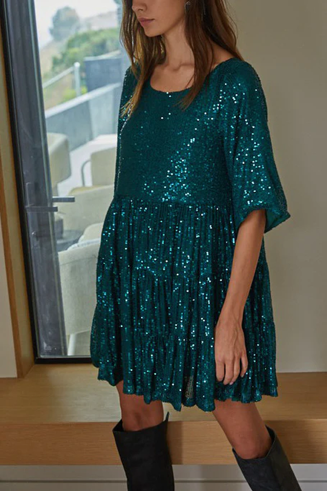 Stilla | Pailletter Babydoll Minikjole