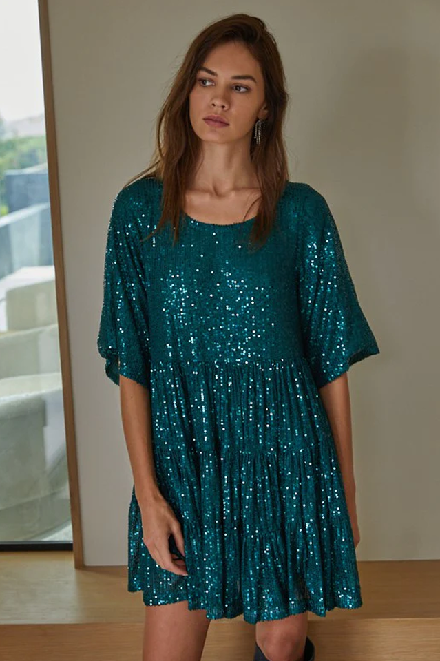 Stilla | Pailletter Babydoll Minikjole