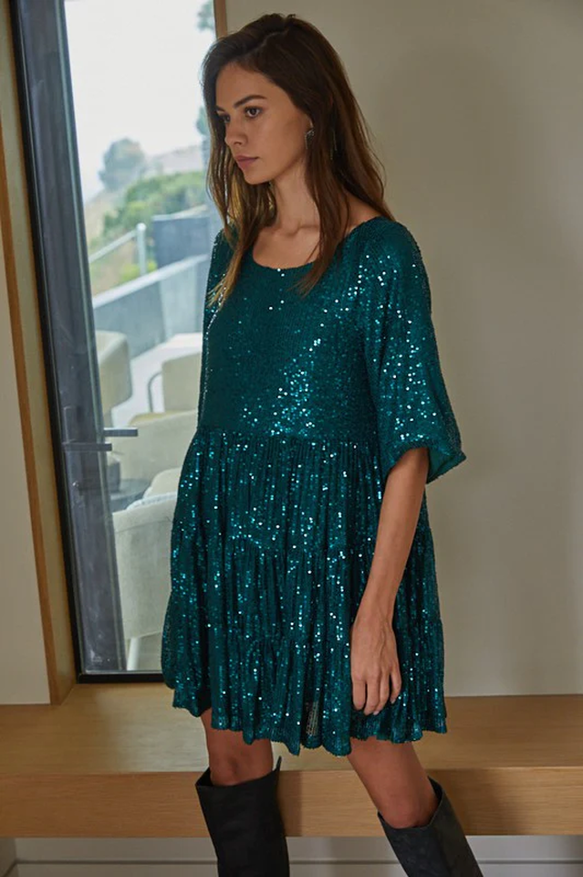 Stilla | Pailletter Babydoll Minikjole