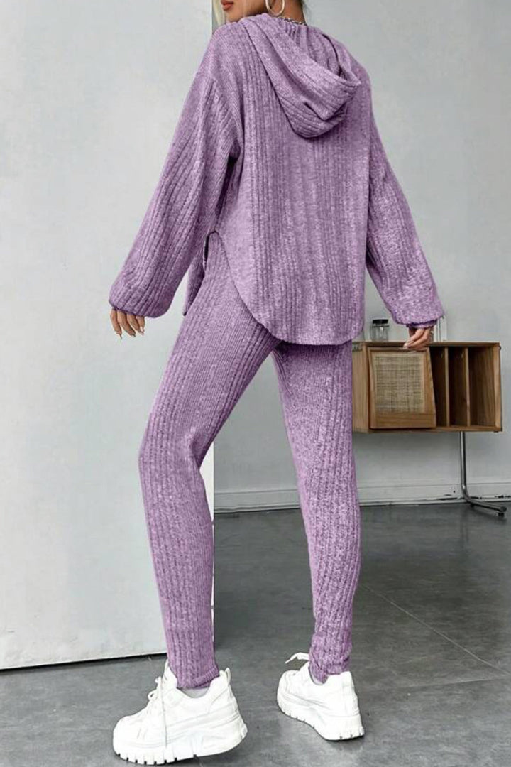 Stilla | Ensemble Leggings med hætte, ribbet split og afrundet kant