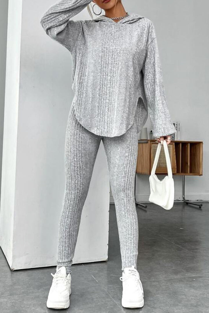 Stilla | Ensemble Leggings med hætte, ribbet split og afrundet kant