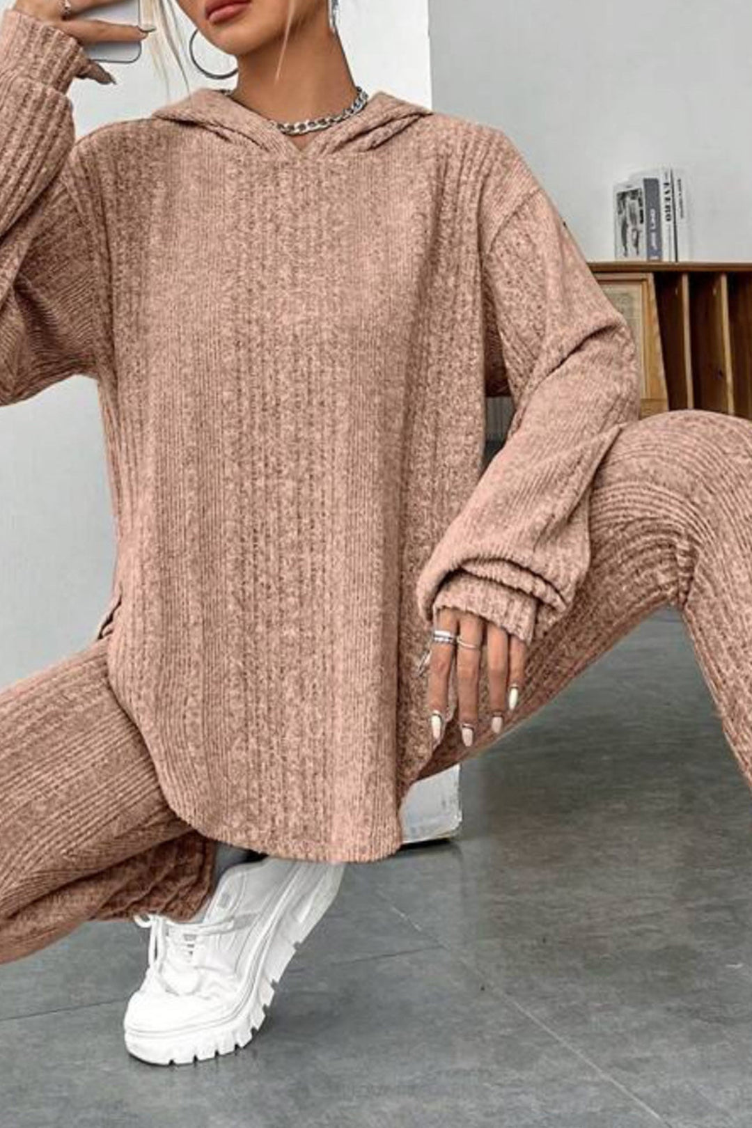 Stilla | Ensemble Leggings med hætte, ribbet split og afrundet kant