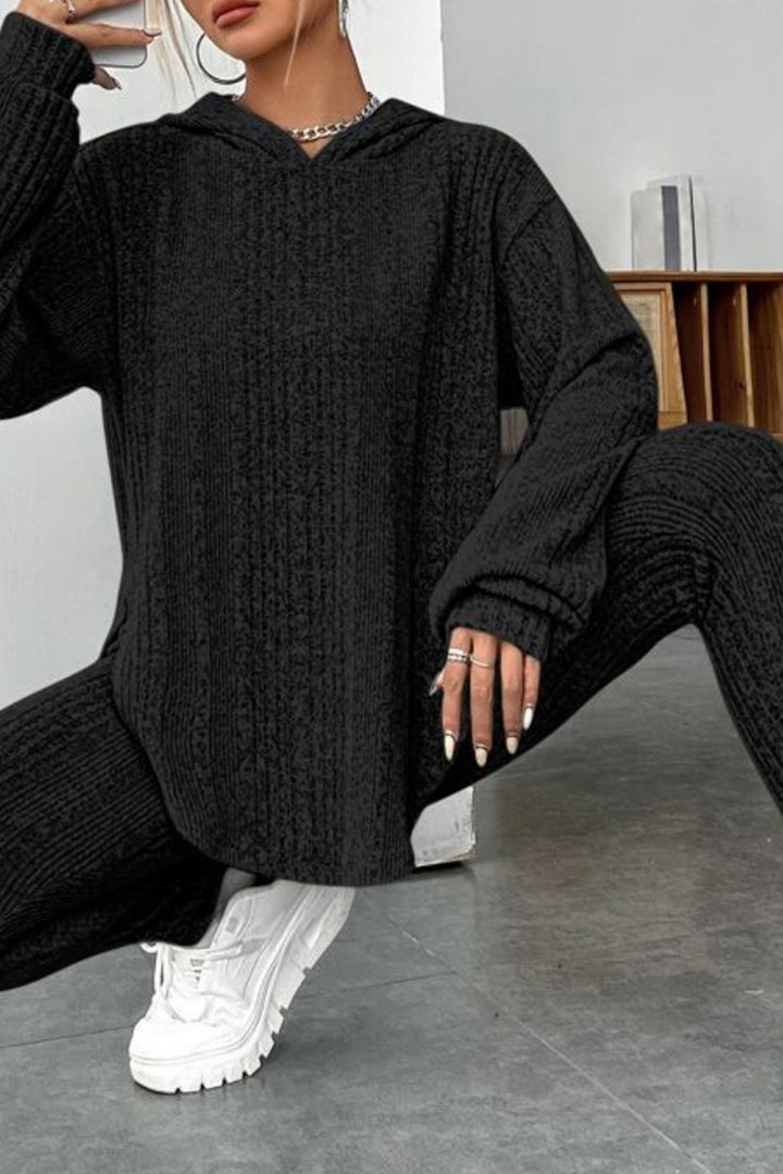 Stilla | Ensemble Leggings med hætte, ribbet split og afrundet kant