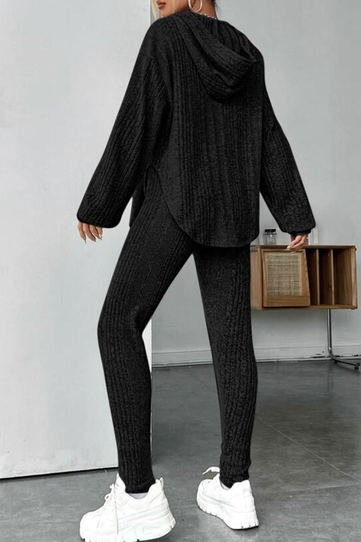 Stilla | Ensemble Leggings med hætte, ribbet split og afrundet kant