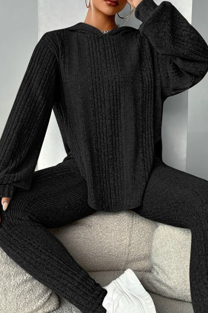 Stilla | Ensemble Leggings med hætte, ribbet split og afrundet kant