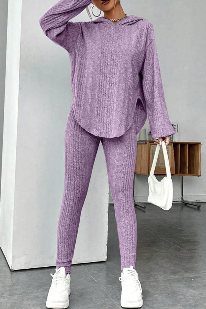 Stilla | Ensemble Leggings med hætte, ribbet split og afrundet kant