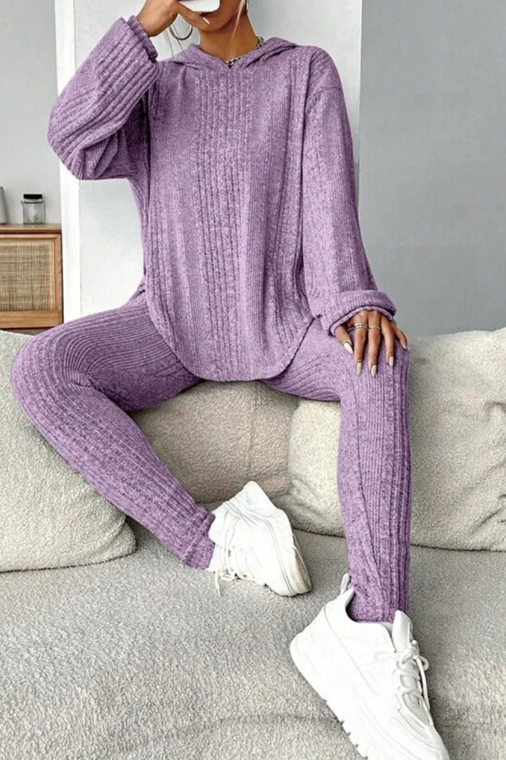 Stilla | Ensemble Leggings med hætte, ribbet split og afrundet kant