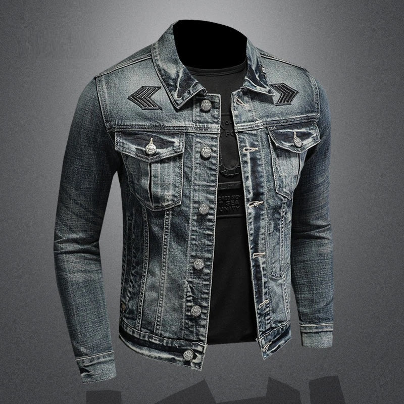 Stilla | Herrer Sort Denimjakke - Stonewashed-stil