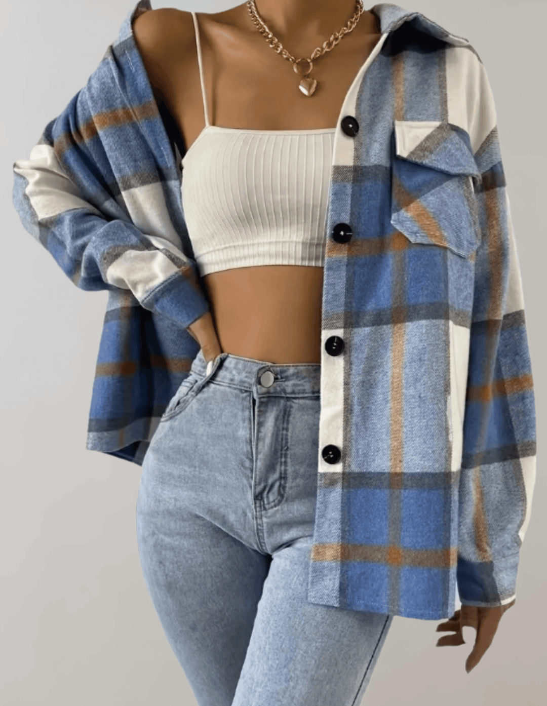 Stilla | Elegant Plus Size Damejakke Med Blåtern