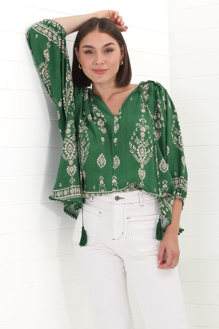 Stilla | Boho Blusentop Med Print