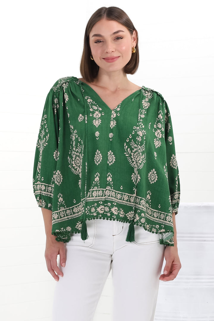 Stilla | Boho Blusentop Med Print
