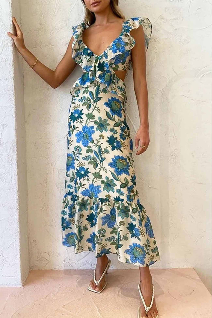 Stilla | Kjole Med Rynket Udskæring Og Blomster Snøring