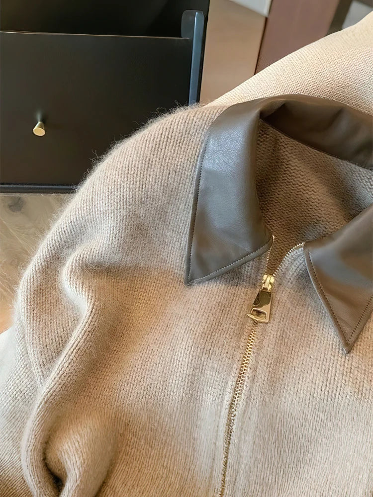 Stilla | Strikjakke med Lynlås Og Elegant Krave - Moderne Cropped Cardigan til Hverdag Og Kontor