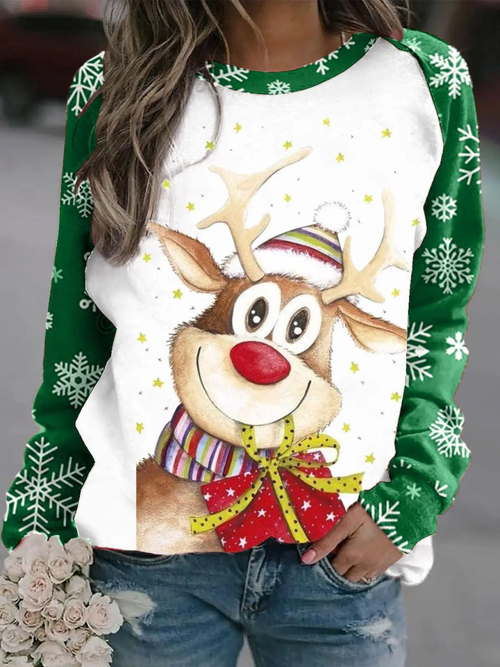 Stilla | Varm Rundhals Pullover Med 3d Printet Jule-reindeer Motiv Til Dame
