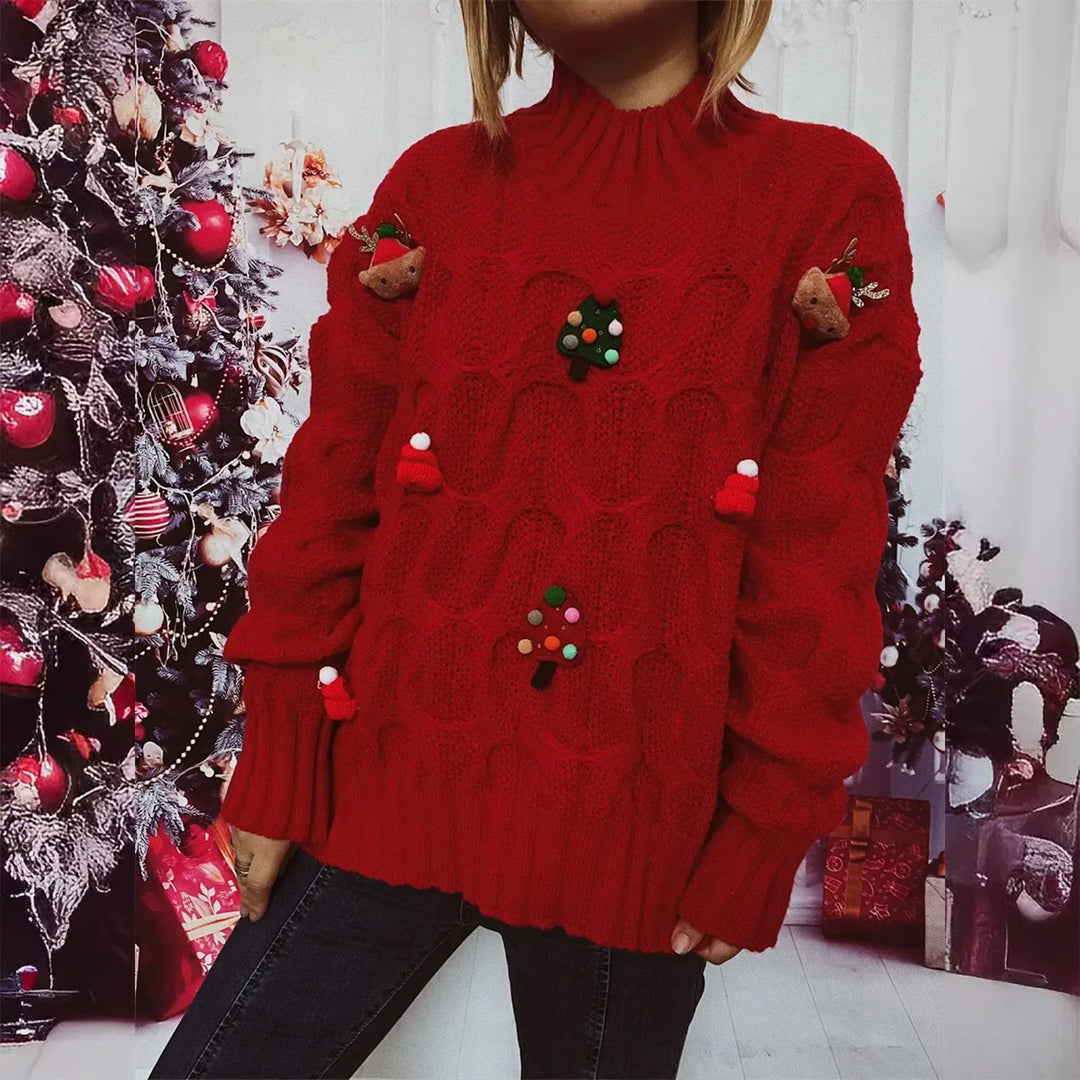 Stilla | Rullekravepullover Patchwork Julefigur Kvinde