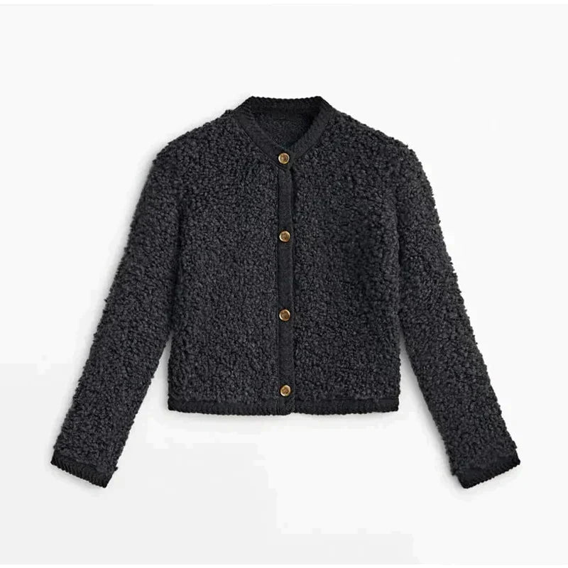 Stilla | Teddy-jakke Plus Size Pasform Plysstruktur Krageløs Med Knapper