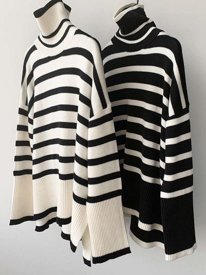 Stilla | Oversize-trøje med stribet rullekrave