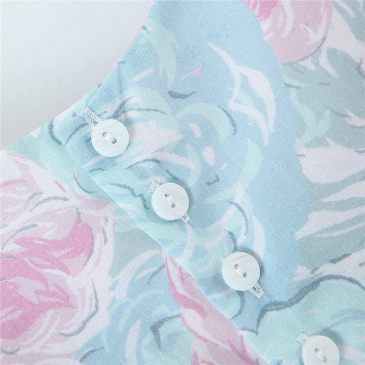 Stilla | Bluse Med Pastelfarvet Blomsterdesign og Puffærmer