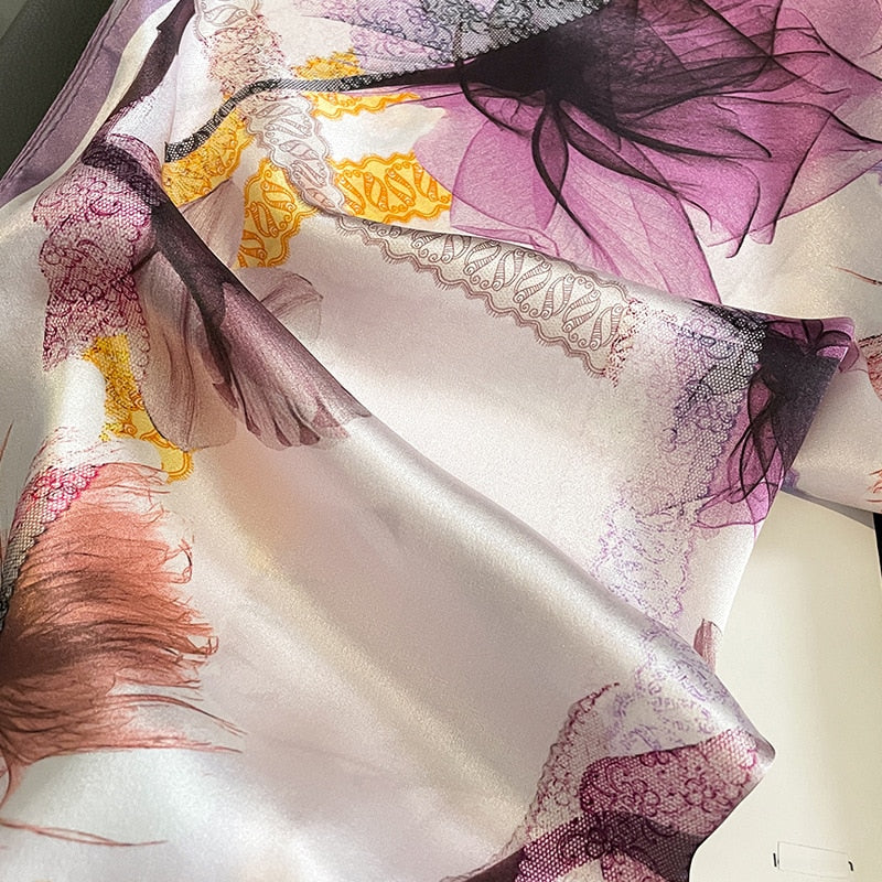 Stilla | 100% Silke Firkantet Kunstnerisk Blomsterdekoration Til Kvinder