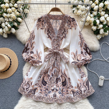 Stilla | Vintage Print Elegante Puffærmer A-linje