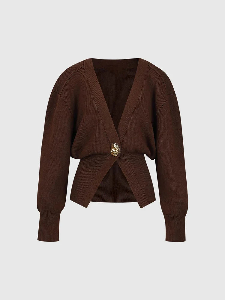 Stilla | Elegant strikpullover til damer med ensfarvet knaplukning