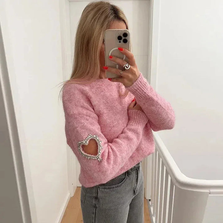 Stilla | Moderigtig hulstrikket pullover med hjerte kærlighed