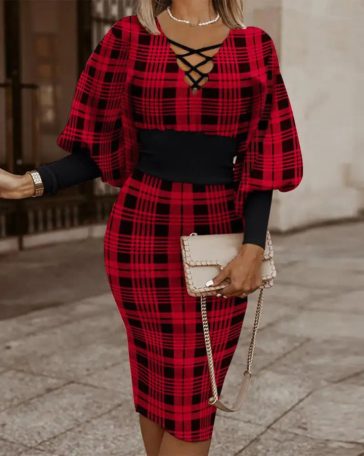 Stilla | Elegant Geometric Print Midi Dress til kvinder