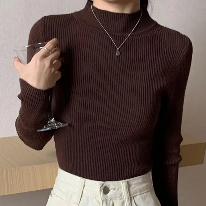 Stilla | Efterår Stehkragen Dame Pullover Vintage Basic Solid Strikoverdele