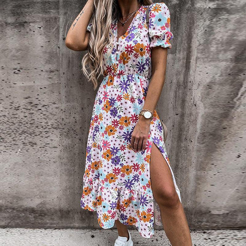 Stilla | Langt Sommerkjole Med Blomsterprint Og Stilfulde Knapper