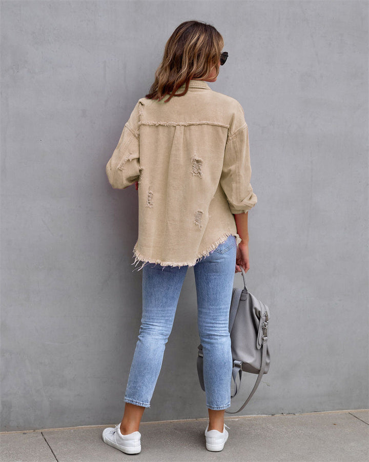Stilla | Casual Jeansskjortejakke Med Huller