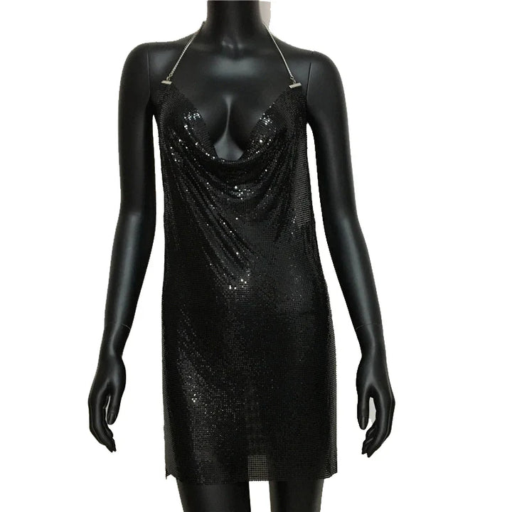 Stilla | Metallic Rygfri Mini Kjole