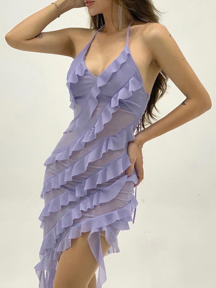 Stilla | Halter Neck Asymmetrisk Flæse Kjole
