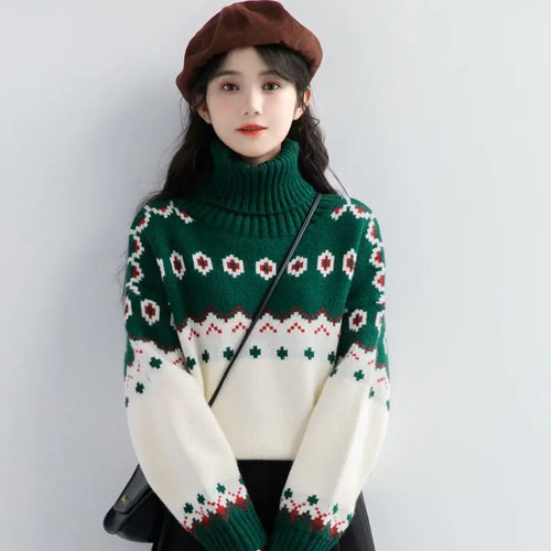 Stilla | Vintage Patchwork Warmrullekravepullover til kvinder