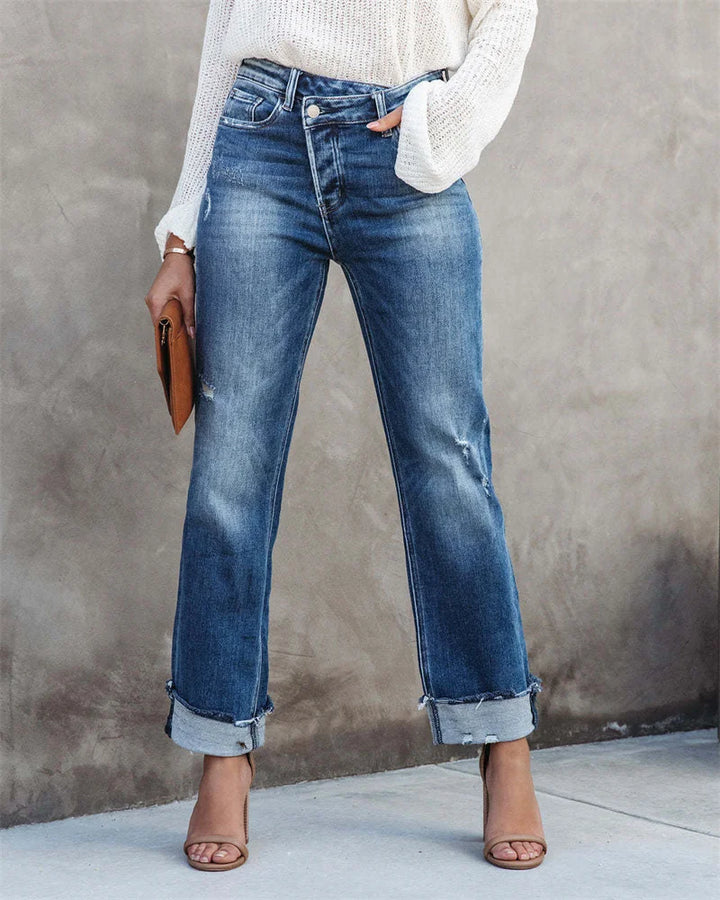Stilla | Høj Talje Straight Jeans Med Knapper