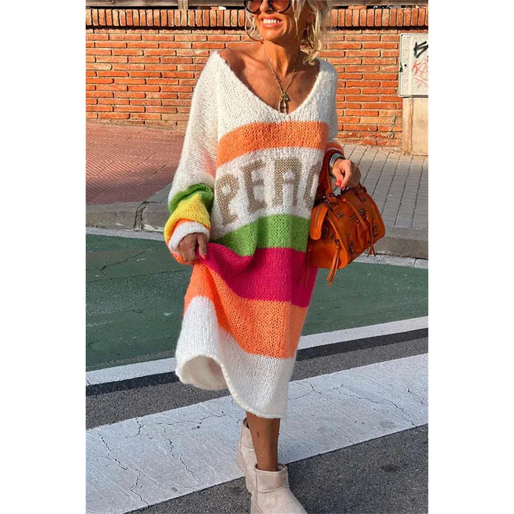 Stilla | Strikket Oversized Peace Lang Trøje Kjole
