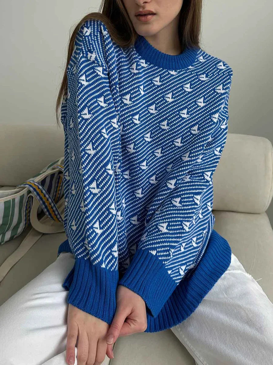 Stilla | Dame sweater i elegant trykt strikvarer