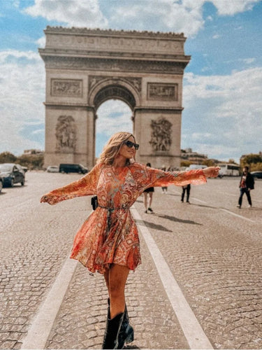 Stilla | Orange Paisley Skater Kjole
