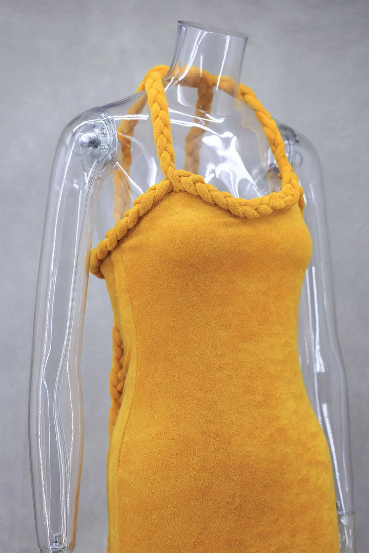 Stilla | Orange Flettet Fuzzy Trim Kjole