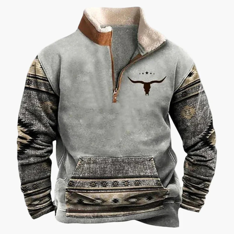Stilla | Vintage Western Half-Zip Pullover med Etnisk Mønster til Udendørs og Fritid
