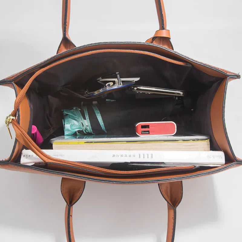 Stilla | Elegant Håndtaskesæt Med Krokodilleskindmønster, Pung Og Clutch
