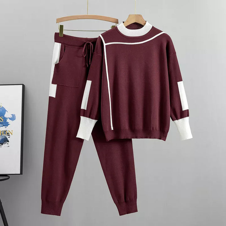 Stilla | Ensemble Pullover og Bukser Patchwork Strik Smart Til Damer