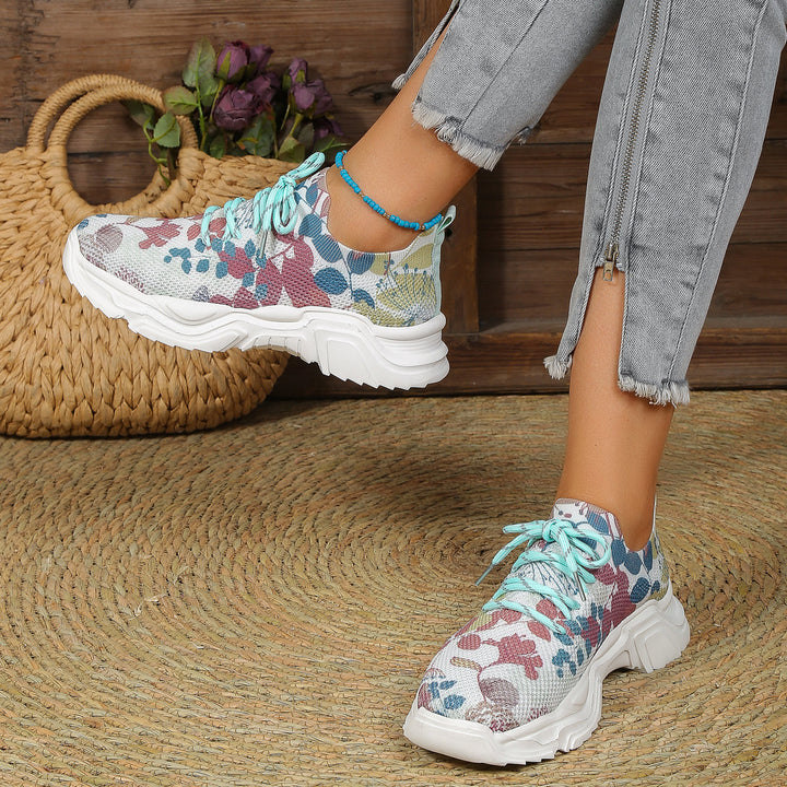 Stilla | Åndbare Ortodontiske Sneakers Med Snørebånd Og Blomster Mønster