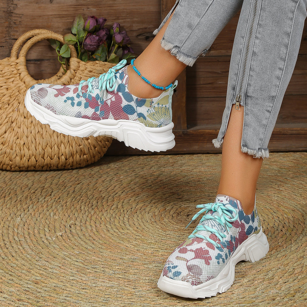 Stilla | Åndbare Ortopædiske Sneakers Med Snørebånd Og Blomsterdesign