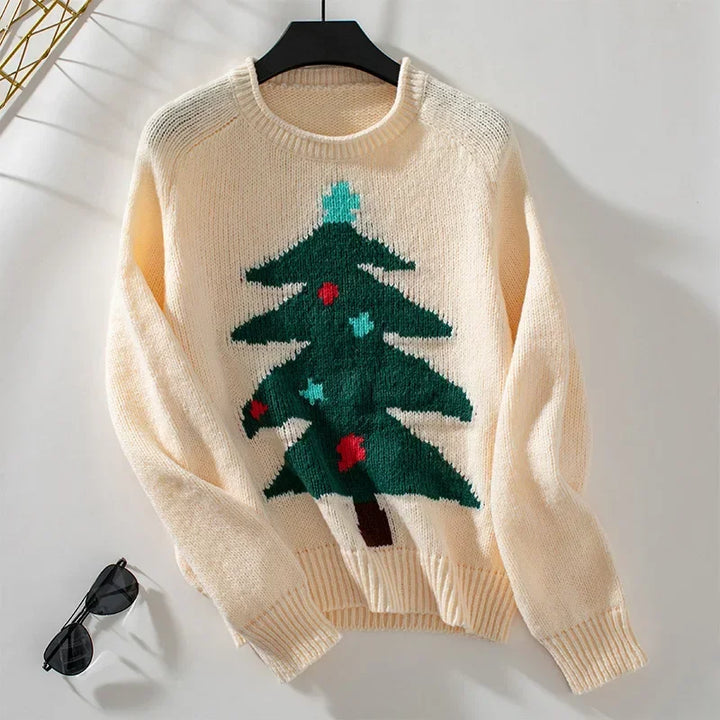 Stilla | Varm Strikket Sweater Med Juletræ Musetryk Til Kvinder