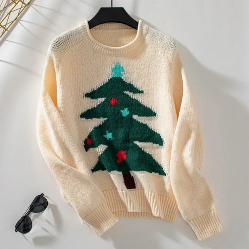 Stilla | Varm Strikket Sweater Med Juletræ Musetryk Til Kvinder