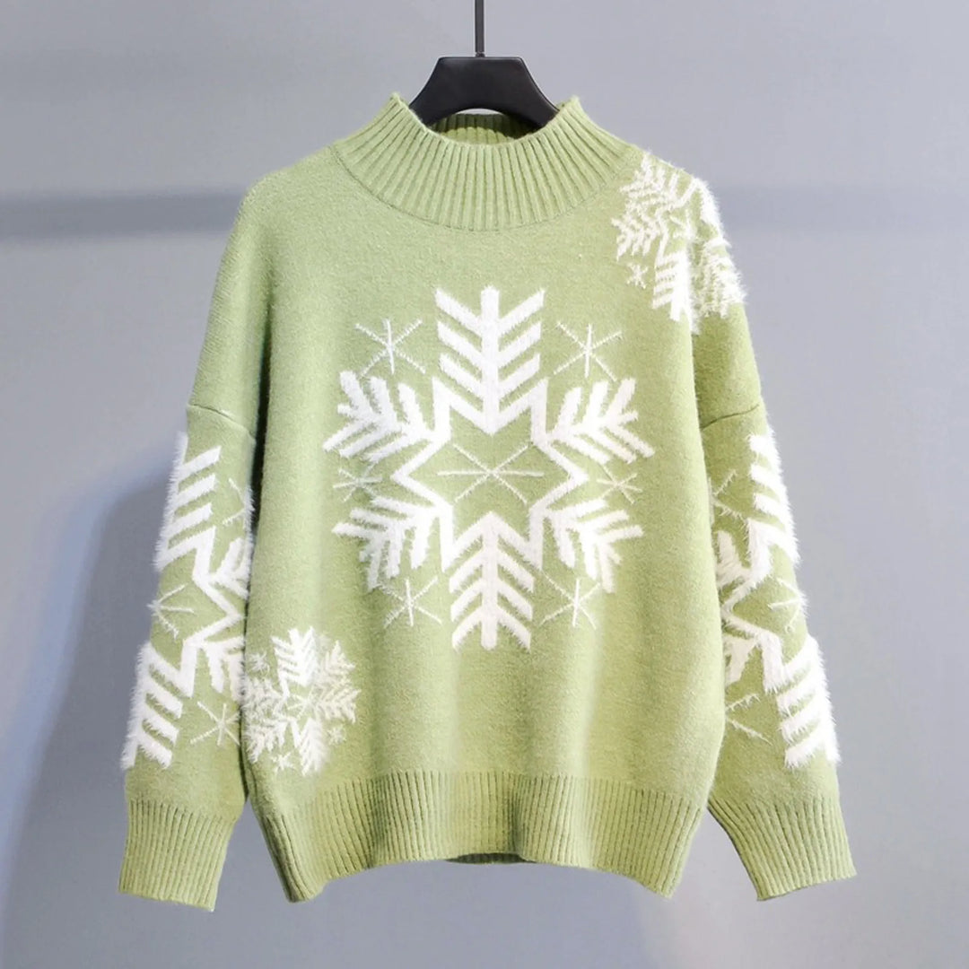 Stilla | Varmer Pullover med rullekrave i strik med sneboldbroderi til damer